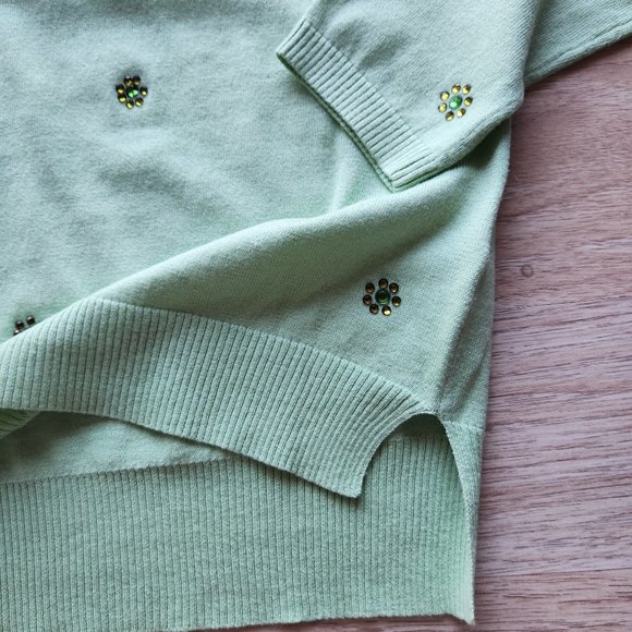 NWoT BEA YUK MUI Crystal Embellished Silk Cotton Sweater V-Neck Green - Picture 8 of 11